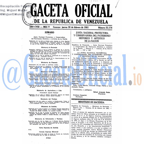 Gaceta Oficial 32178 del 26 Febrero 1981