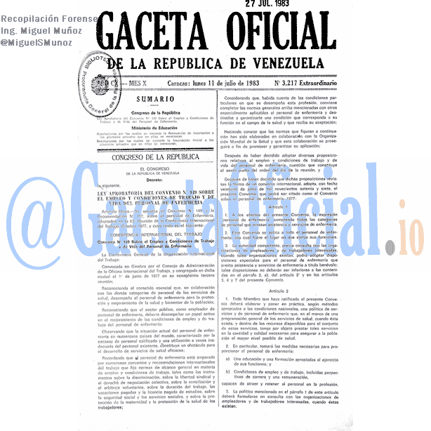 Gaceta Oficial 3217 del 11 Julio 1983