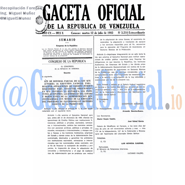 Gaceta Oficial 3218 del 12 Julio 1983