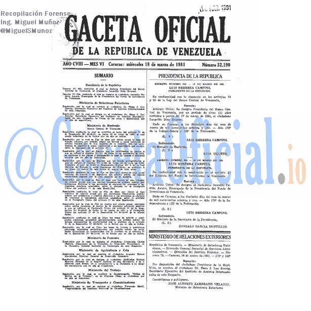 Gaceta Oficial 32190 del 18 Marzo 1981