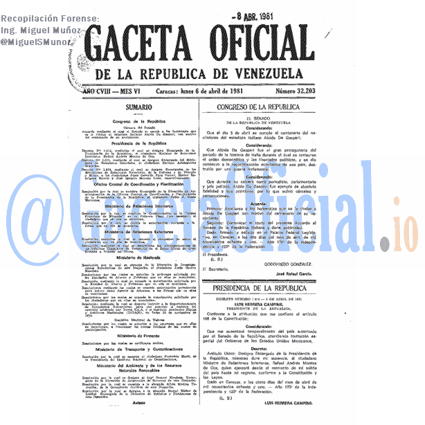 Gaceta Oficial 32203 del 6 Abril 1981