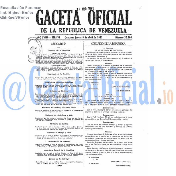 Gaceta Oficial 32206 del 9 Abril 1981
