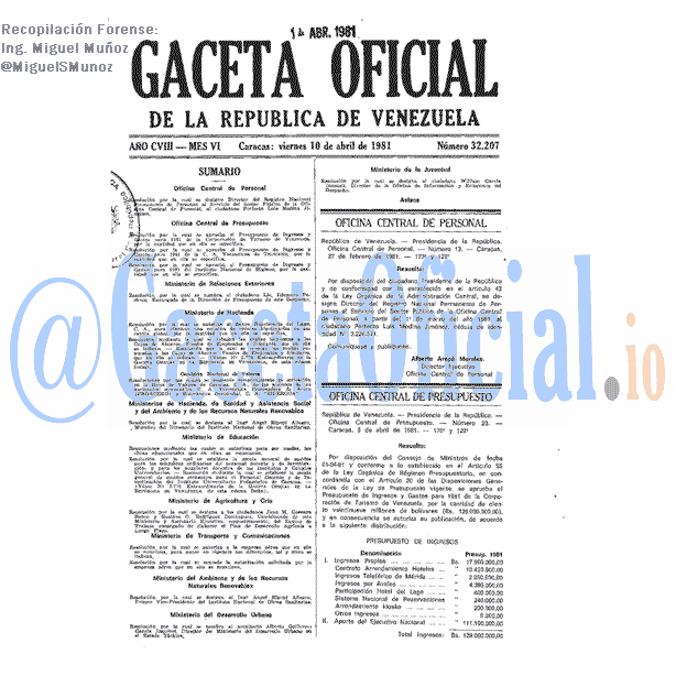 Gaceta Oficial 32207 del 10 Abril 1981