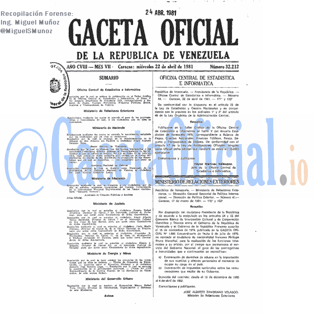 Gaceta Oficial 32212 del 22 Abril 1981