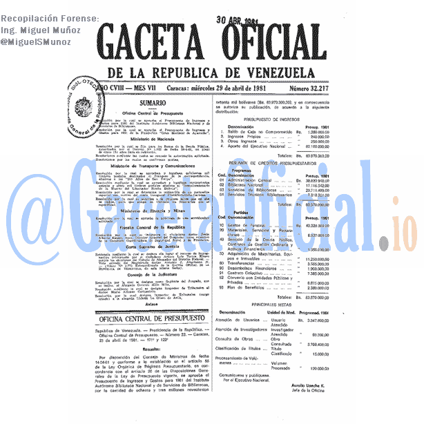 Gaceta Oficial 32217 del 29 Abril 1981