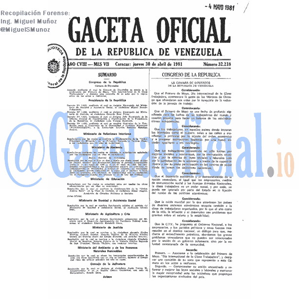Gaceta Oficial 32218 del 30 Abril 1981