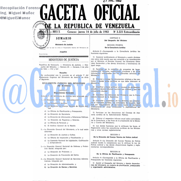 Gaceta Oficial 3221 del 14 Julio 1983