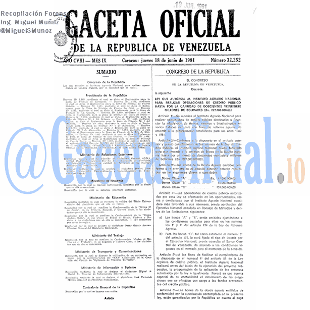 Gaceta Oficial 32252 del 18 Junio 1981