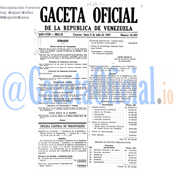 Gaceta Oficial 32263 del 6 Julio 1981