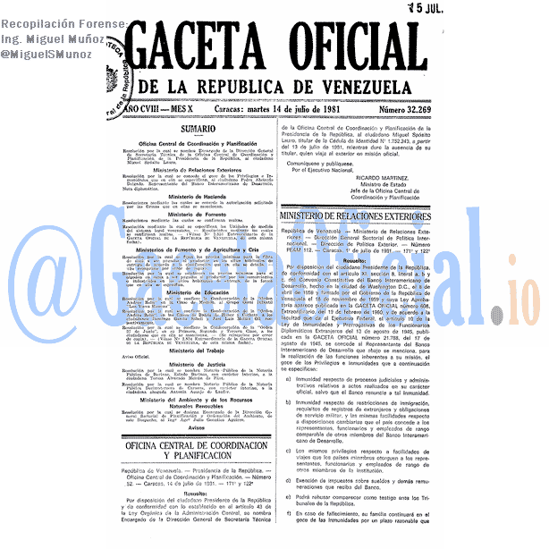 Gaceta Oficial 32269 del 14 Julio 1981