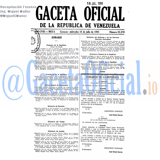 Gaceta Oficial 32270 del 15 Julio 1981