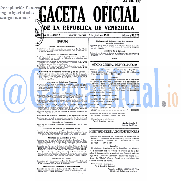 Gaceta Oficial 32272 del 17 Julio 1981