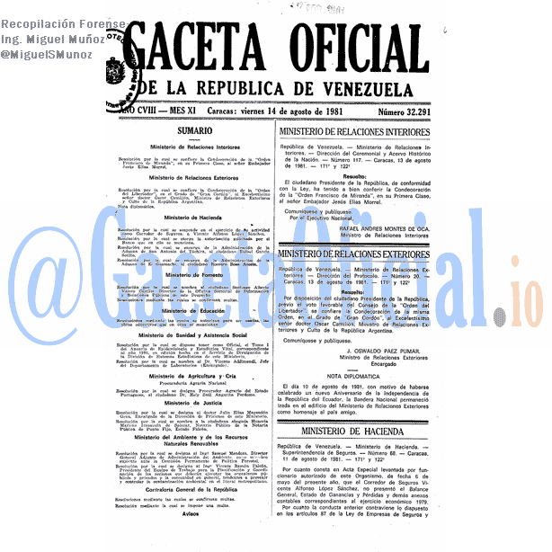 Gaceta Oficial 32291 del 14 Agosto 1981