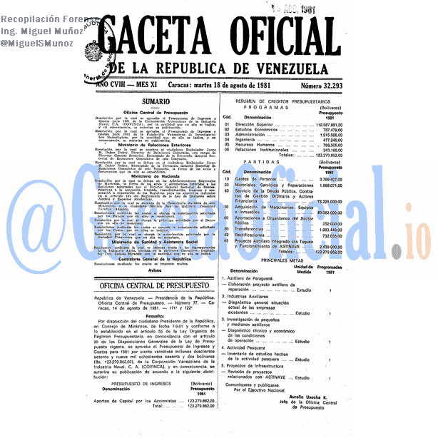 Gaceta Oficial 32293 del 18 Agosto 1981