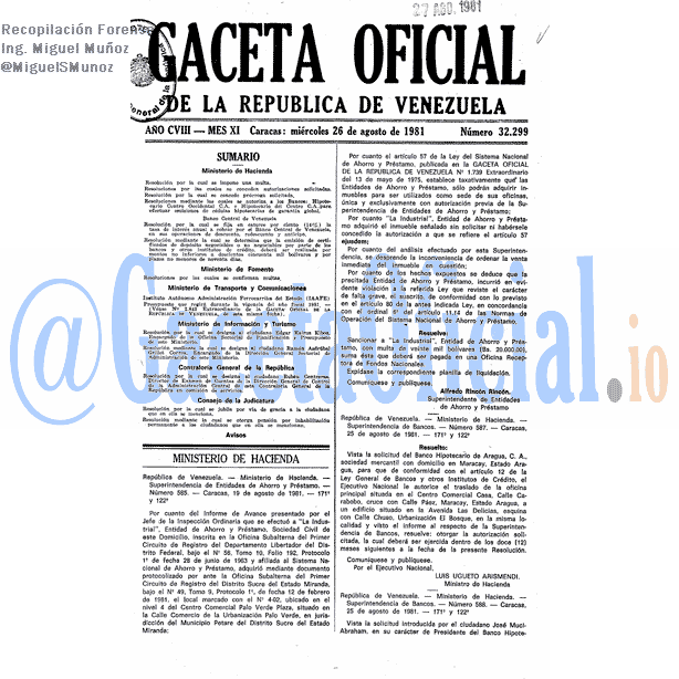 Gaceta Oficial 32299 del 26 Agosto 1981