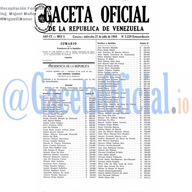Gaceta Oficial 3229 del 27 Julio 1983