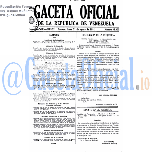 Gaceta Oficial 32302 del 31 Agosto 1981
