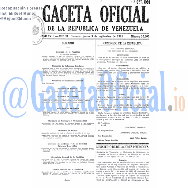 Gaceta Oficial 32305 del 3 Septiembre 1981