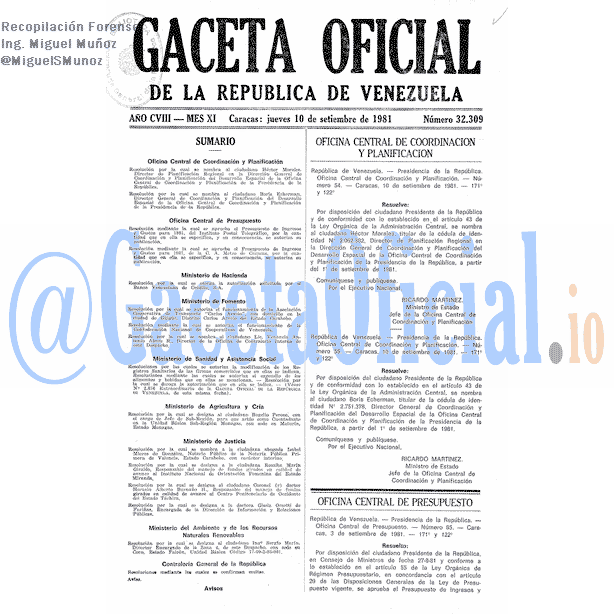 Gaceta Oficial 32309 del 10 Septiembre 1981