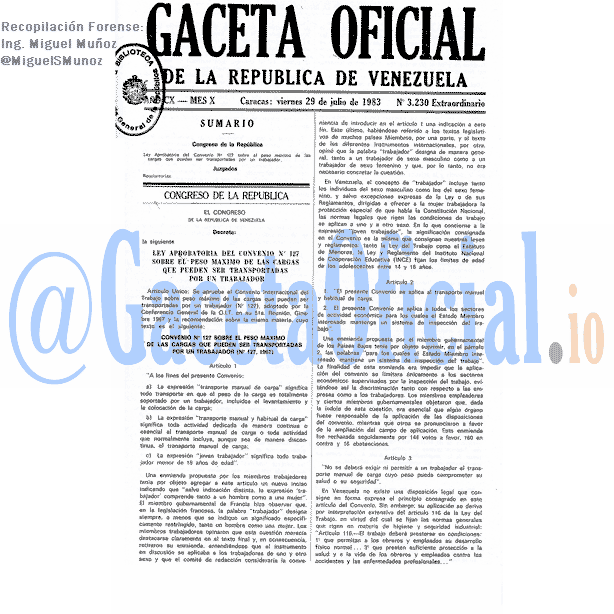 Gaceta Oficial 3230 del 29 Julio 1983