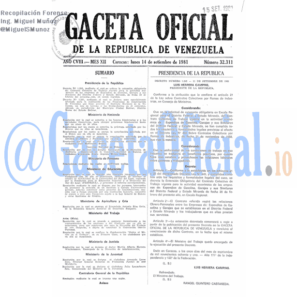 Gaceta Oficial 32311 del 14 Septiembre 1981