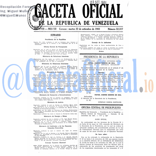 Gaceta Oficial 32317 del 22 Septiembre 1981