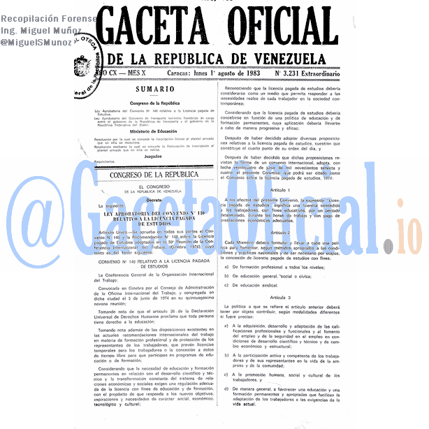 Gaceta Oficial 3231 del 1 Agosto 1983