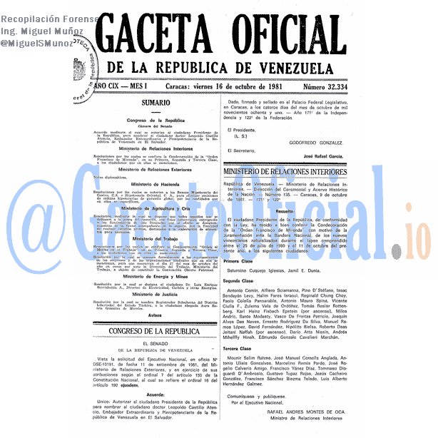 Gaceta Oficial 32334 del 16 Octubre 1981