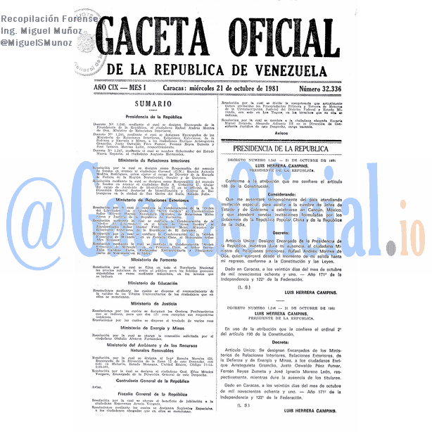 Gaceta Oficial 32336 del 21 Octubre 1981