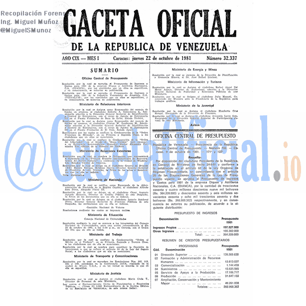 Gaceta Oficial 32337 del 22 Octubre 1981
