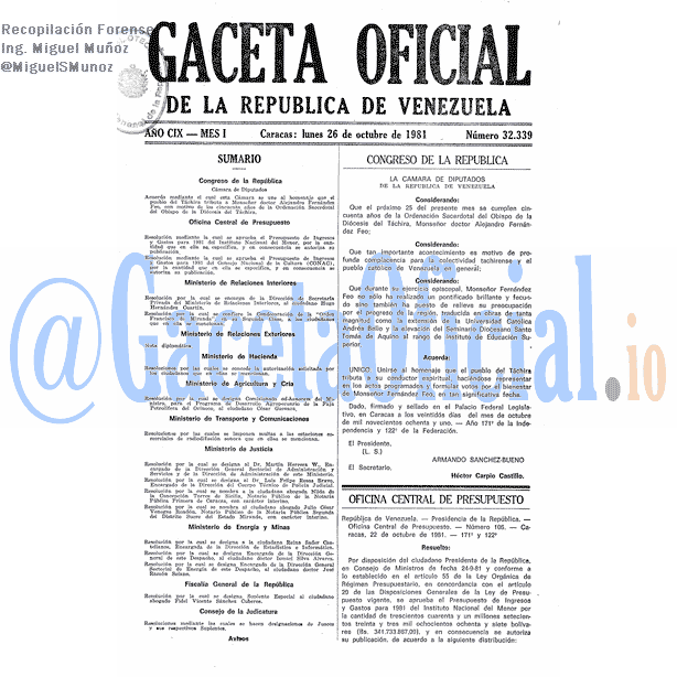 Gaceta Oficial 32339 del 26 Octubre 1981
