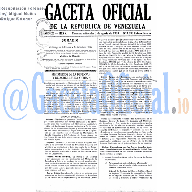 Gaceta Oficial 3233 del 3 Agosto 1983