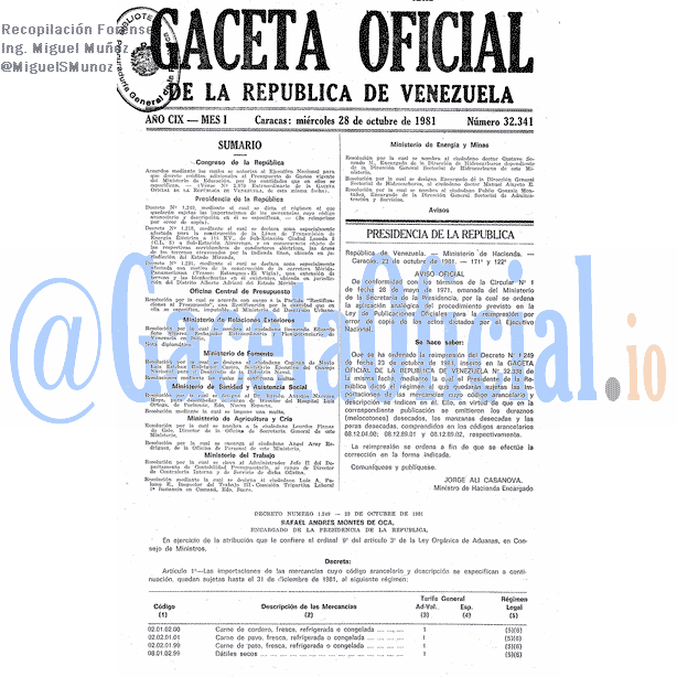 Gaceta Oficial 32341 del 28 Octubre 1981