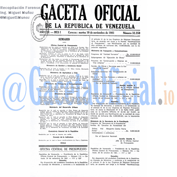 Gaceta Oficial 32350 del 10 Noviembre 1981