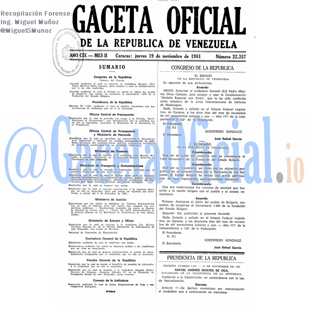 Gaceta Oficial 32357 del 19 Noviembre 1981