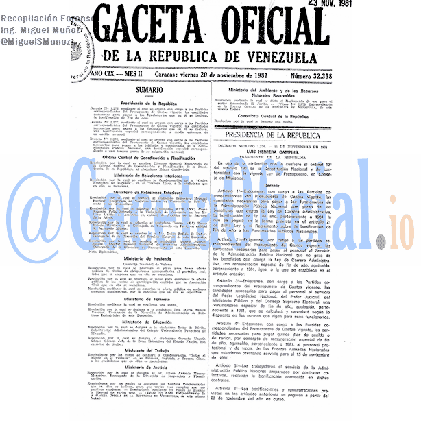 Gaceta Oficial 32358 del 20 Noviembre 1981