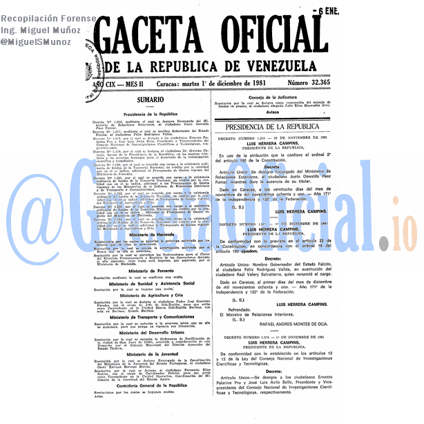 Gaceta Oficial 32365 del 1 Diciembre 1981