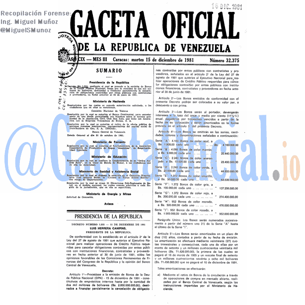 Gaceta Oficial 32375 del 15 Diciembre 1981