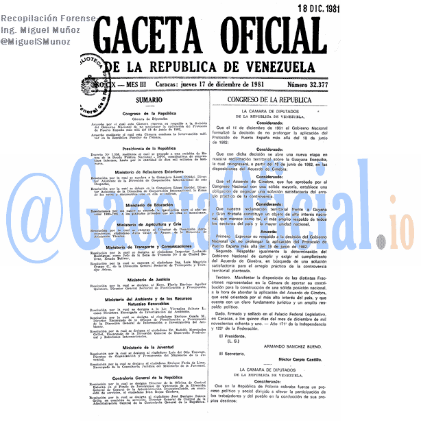 Gaceta Oficial 32377 del 17 Diciembre 1981