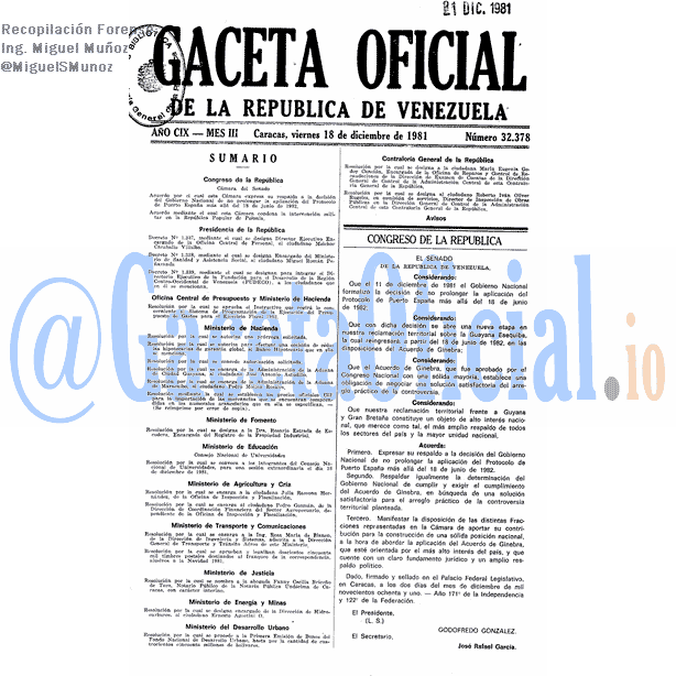 Gaceta Oficial 32378 del 18 Diciembre 1981