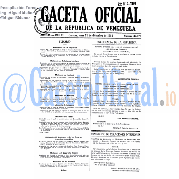 Gaceta Oficial 32379 del 21 Diciembre 1981
