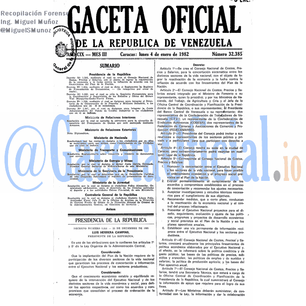 Gaceta Oficial 32385 del 4 Enero 1982