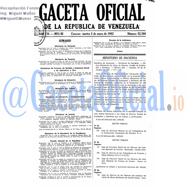 Gaceta Oficial 32386 del 5 Enero 1982