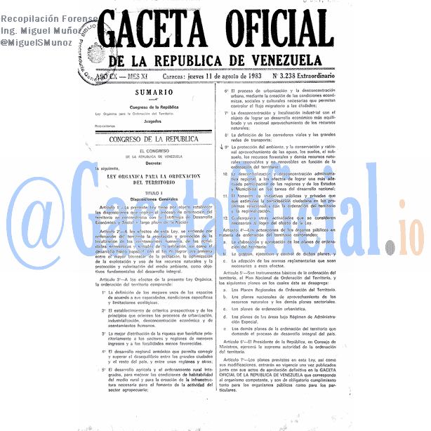 Gaceta Oficial 3238 del 11 Agosto 1983