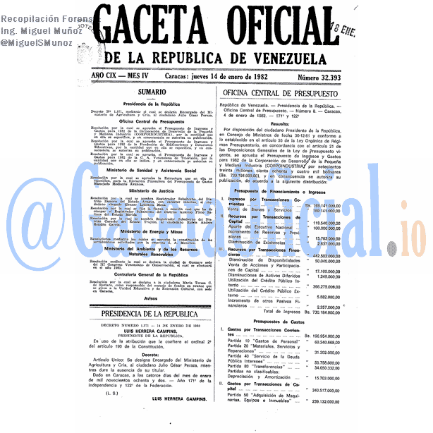 Gaceta Oficial 32393 del 14 Enero 1982