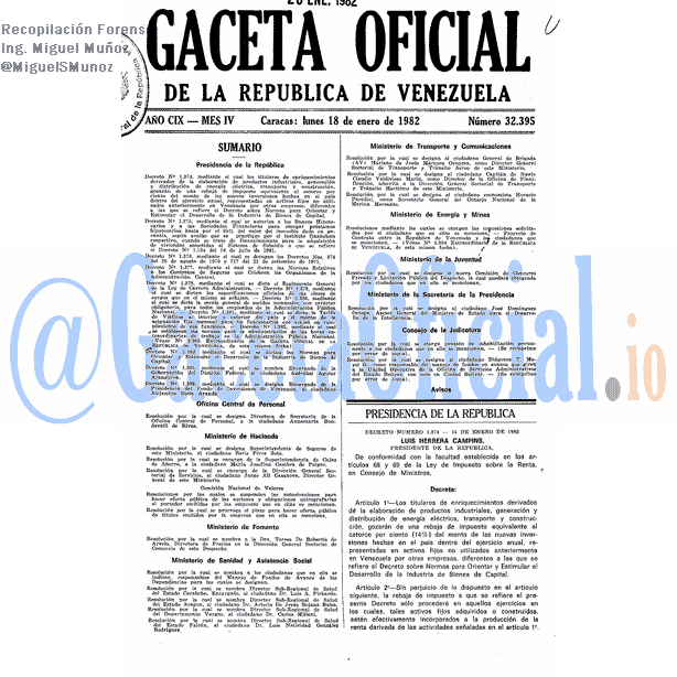 Gaceta Oficial 32395 del 18 Enero 1982
