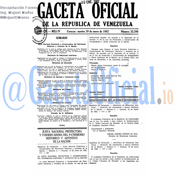 Gaceta Oficial 32396 del 19 Enero 1982