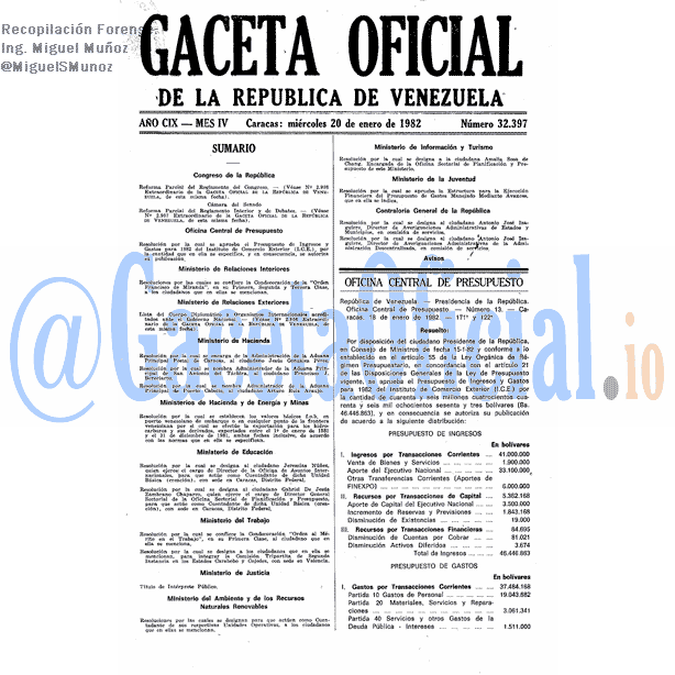 Gaceta Oficial 32397 del 20 Enero 1982