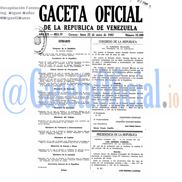 Gaceta Oficial 32400 del 25 Enero 1982