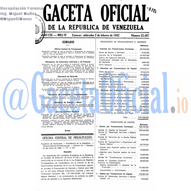 Gaceta Oficial 32407 del 3 Febrero 1982